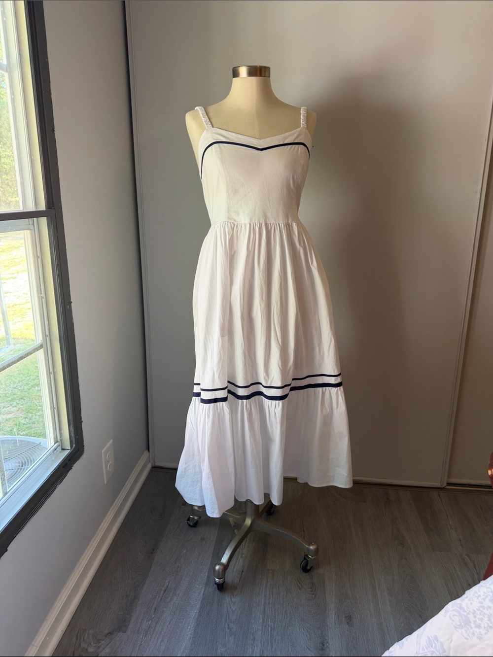 J. Crew White Maxi Dress with Navy Trim